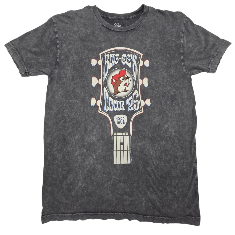 Buc-ee's Tour 25 Graphic T-Shirt S Charcoal Mineral Wash Guitar Rock Concert Tee